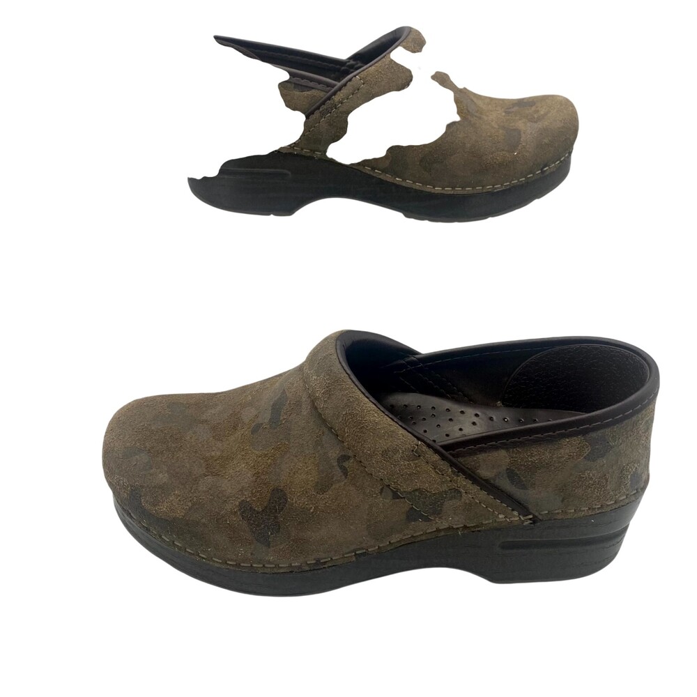 Dansko Professional Women's US 6.5-7 Clogs Brown Suede Camouflage Slip-On Shoes